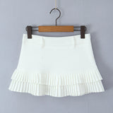 Purpdrank  3 colors Y2K Solid White Package Hips Spliced Pleated Mini Skirt Sexy Low Waist Short Skater Skirts With Shorts Lining