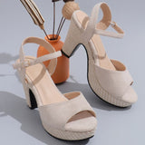 Purpdrank  Summer Flock High Heel Sandals Women 2025 New Peep Toe Thick Bottom Sandal Woman Office Ladies Buckle Strap Solid Sandals Mujer