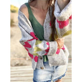 Purpdrank  Vintage Harajuku Autumn/Winter Coat Women's Knit Cardigan Soft Sweet Heart Print V-neck Single-breasted Long-sleeved Top Trendy