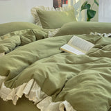 Purpdrank  Princess Bedding Sets INS Ruffle Lace Bow Quilt Cover Romantic Bedclothes Woman Girls Bedroom Decor Duvet Cover постельное белье