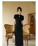 Purpdrank  New Chinese Style Waistband Slimming And Improved Qipao Summer Dress New Women Short Sleeve Long Patry Dress