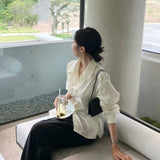 Purpdrank  Spring Summer Casual Women White Shirt Elegant Waist-Tight Long Sleeve Office Lady Blouse Korean Temperament High Quality Shirts