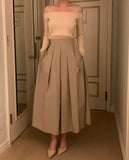 Purpdrank  Vintage Women's Pleated Skirts 2025 New Spring Summer Korea Style High Waist Solid Straight A-line Midi Skirts Female