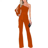 Purpdrank  Comfortable temperament women's one-shoulder asymmetrical midwaist sexy belt small stretch jumpsuit
