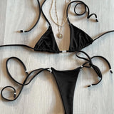 Purpdrank  Push Up Bikini Women 2025 Sexy Swimsuit Shiny Button Swimwear Female Bandeau Biquini Solid Swimming Suit Beachwear Bathingsuit