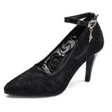 Purpdrank  Sexy Lace High Heels Shoes Woman Elegant Straps Black Blue Mesh Pumps Shoe Black Gray Heeled Party Office Shoes Lady Big Size 48