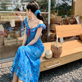 Purpdrank  Summer Chiffon Slim Fit Embroidered Short Sleeve Ruffle Strap Two-Way Dress