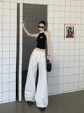 Purpdrank  White Low Rise Waist Wide Leg Baggy Pants Women Y2K Streetwear Casual Loose Trousers Female Fashion Straight Pants
