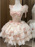 Purpdrank  Japanese Sweet Princess Lolita Elegant Woman Party Dress Y2k Chic Bow Fairy Vintage Dress Slim Flower Lace Retro Outfits Summer
