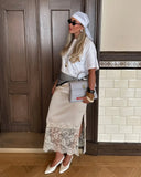 Purpdrank  Lace Patchwork Long Skirt Women Elegant Solid Waist Cinching Mid-length Bottom Lady 2026 Fashion Party Daily Street Skirts