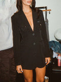 Long Sleeve Sequin Sparkle Mini Blazer Dress Women Autumn Winter New Black Lapel Single-btrasted Sexy Dress Office Lady