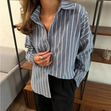 Purpdrank  Striped Shirt Long Sleeve Cardigan Jacket For Women's Autumn Fashion Lightweight Comfortable Single Breasted Commute Polo Shirt