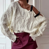 Purpdrank  Sexy Hole Hollow Out Tassel Crochet Cropped Sweater Women 2025 Autumn Winter Long Sleeve Buckle Belts Knitted Pullovers Female
