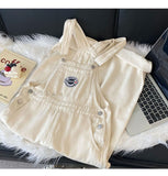 Purpdrank - Fashion Embroidery White Denim Overalls Women Straps Pants High Waist Wide Leg Pants Casual Loose Female Jumpsuit Jeans New