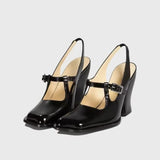 Purpdrank  Temperament Thick Heel Sandals Summer New Square Head Shallow Mouth Metal Buckle Anti-slip Wear-resistant High Heels