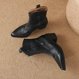 Purpdrank - 2023 Winter Classic Chelsea Boots for Woman Genuine Leather Pointy Toe Wedge Heel Ankle Boots Simple Comfortable Cowboy Boots