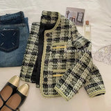 Purpdrank  Hand Woven Short Jacket for Women Short Petite Socialite Temperament Coarse Tweed Top