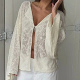 Purpdrank  Women Loose Fit Cardigans Smocked Tops Y2k Front Hook Button V Neck Knitted Sweater Autumn Long Sleeve Knitwear Streetwear