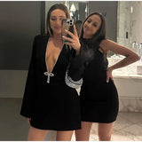 Purpdrank  Ladies Deep V-neck Long Sleeve Mini Dress Elegant Women High Waist Slim Bodycon Dresses Female Nightclub Party Dresses