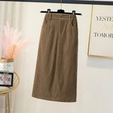 Purpdrank Korean Corduroy Skirts Women High Waist Pocket Autumn Winter Slim Wrap-Around Dress Elegant Fashion Casual Solid Lady Skirt