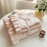 Purpdrank  3/4Pcs Korean Floral Lace Ruffles 100% Cotton Bedding Set Single Queen king Duvet Cover Set Flat/Fitted Bed Sheet Pillowcases