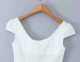 Purpdrank  White Embroidery Hollow Out Dot Short Sleeve Tank Women Open Through Buttons Pleated Front Slim fit Tank Top Crop Tops