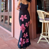 Purpdrank  Women's Aesthetic Camisole Dress Floral Print Sleeveless Backless Sexy Dress Long Slim Dress Party Dress