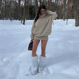 Purpdrank  Stylish Solid High Collar Knitted Sweater Women's Thicken New Lazy Style Loose Pullovers 2025 Autumn Winter Lady Casual Knitwear