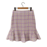 Purpdrank  Sexy Plaid Print Chiffon Lacing up Backless Camisole Tank Top + Zipper Low Waist Knee Length Mermaid Skirt 2 Pieces 1 Set