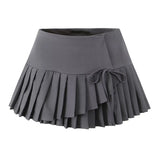 Purpdrank  Y2K Style Cool Girl Cross Slit Asymmetrical Pleated Mini Skirts Women Side Zipper Low Waist Sports Skirts Gray Black White