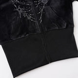 Purpdrank  Y2k Streetwear Hooded Zipper Print Slim Fashion Appliques Pockets Jackets