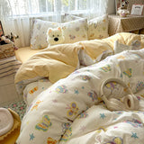 Purpdrank   Cotton and Linen Printing Bedding Set Cartoon Skin-Friendly All-Season Bedclothes Soft Single Quilt Cover Kit with Fitted Sheet