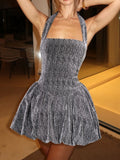 Purpdrank  Fashion New Glitter Halter Dress Sexy Sleeveless Backless Slim Fit & Flare Mini Party Night Out Dress for Women Clubwear