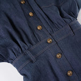 Purpdrank  Women's Denim Dress Vintage Style Blue Turn Down Collar Long Sleeve Metal Buttons Slim Short Jeans Dress Casual Streetwear