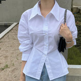 Purpdrank  Spring Summer Casual Women White Shirt Elegant Waist-Tight Long Sleeve Office Lady Blouse Korean Temperament High Quality Shirts