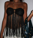 Purpdrank  Hand Crochet Knitted Tassel Strapless Tank Tops Women Sexy Hollow Out Lace Up Halter Backless Bohemian Holiday Beach Vests Camis
