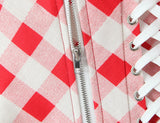 Purpdrank  Sexy Red Plaid Halter Collar Front Hook Buttons Slim Tank Top Women Bow Cross Bandage Lacing Up Back Zipper Camisole Summer Vest