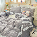 Purpdrank  Princess Style Bedding Sets 2025 Ruffle Lace Quilt Cover Romantic Pink Bed Sheet Sets Woman Girls Bedroom Duvet Cover Set 4pcs