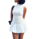 Purpdrank  Bubble Dress Women Summer Solid Color Round Neck Sleeveless Ribbed Mini Dress y2k Clothes Going Out Party Dresses