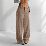 Purpdrank  Women's Formal Casual Pants with Pockets Career Plaid Trousers Spring Autumn New Style Loose Fit Low Waist Long Pants