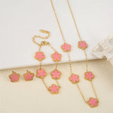 Stainless s Flower 4 Pieces/Set Bracelet Pendant Necklace Earrings Women's Fashion Luxury Five-Leaf Flower Fashion Trend Jewelry