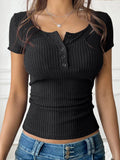 Purpdrank  Sexy T Shirts Women Fashion Buttons Decor Tops Comfortable Short Sleeve Y2K Tees Summer New Chic Knitwear T Shirt