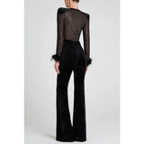 Purpdrank  Autumn Winter Sexy Women Velvet Flare Pants Elegant New Fashion Chic Flannel High Waist Wide Leg Trousers Night Clubwear