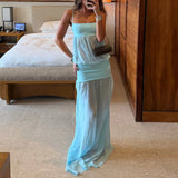 Purpdrank   Vacation Sleeveless Hollow Perspective Long Dress Simple Lady Backless Summer Dress Sexy Off Shoulder Camisole Club Party Dress