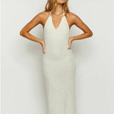Purpdrank  Spice Girls New Style Halter Dress Women's Clothing Sexy Lace-up Backless Knit White Party Dresses Long Dresses Female Traf