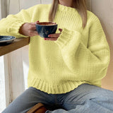 Purpdrank  Women Casual Oversized Knit Sweaters Fall Winter Long Sleeve Round Neck Solid Color Pullovers Loose Fit Jumper Knitwear Tops