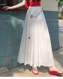 Purpdrank  High Waist Cotton and Linen Bohemian Women's Long Skirts Sashes 2025 New Spring Summer Vintage Solid Pleated Skirts