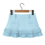 Purpdrank  3 colors Y2K Solid White Package Hips Spliced Pleated Mini Skirt Sexy Low Waist Short Skater Skirts With Shorts Lining