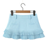 Purpdrank  3 colors Y2K Solid White Package Hips Spliced Pleated Mini Skirt Sexy Low Waist Short Skater Skirts With Shorts Lining