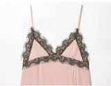 Purpdrank  Sexy Pink Spliced Brown Lace V neck Chest Sling Dress Women Low Waist Ruffles Hem A-line Short Dresses Femme Vestidos Mini Robe